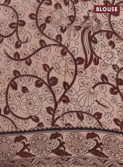 Kalamkari cotton saree beige and blue with allover prints and printed border