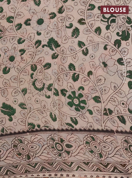 Kalamkari cotton saree orange and blue with allover prints and printed border