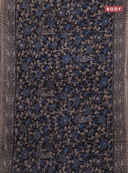 Kalamkari cotton saree black and grey with allover prints and printed border