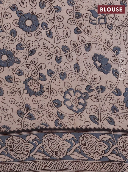Kalamkari cotton saree black and grey with allover prints and printed border