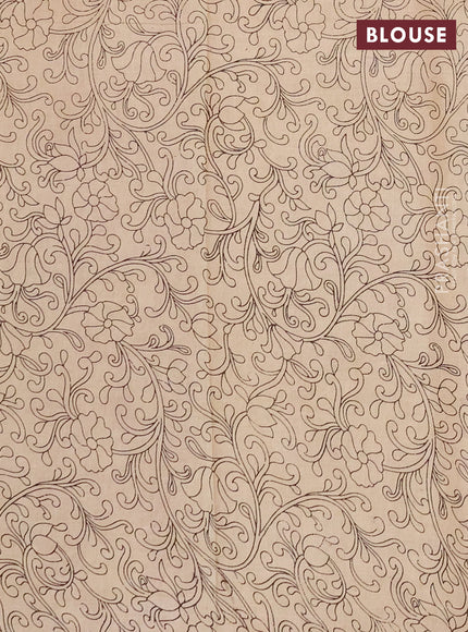 Kalamkari cotton saree lime green and magenta pink with allover prints and printed border
