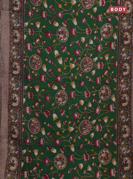 Kalamkari cotton saree green and magenta pink with allover prints and printed border