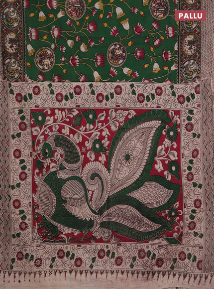 Kalamkari cotton saree green and magenta pink with allover prints and printed border