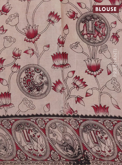 Kalamkari cotton saree green and magenta pink with allover prints and printed border