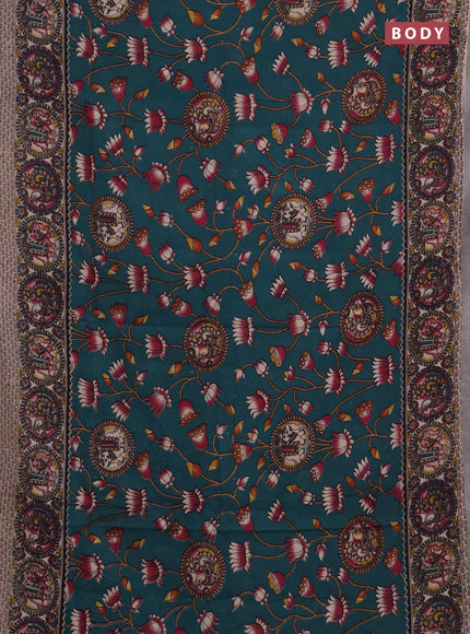 Kalamkari cotton saree peacock green and pink with allover prints and printed border