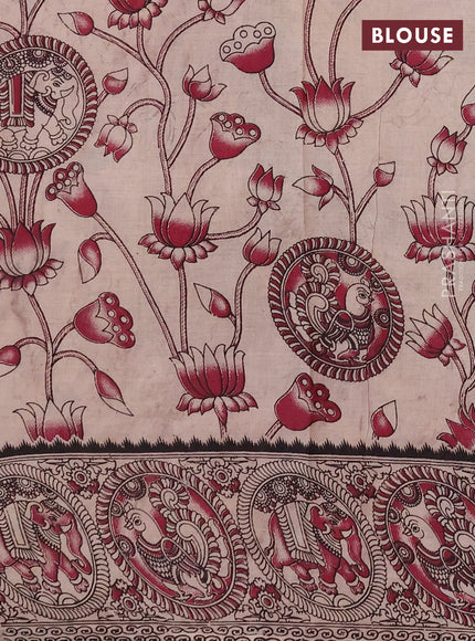 Kalamkari cotton saree peacock green and pink with allover prints and printed border