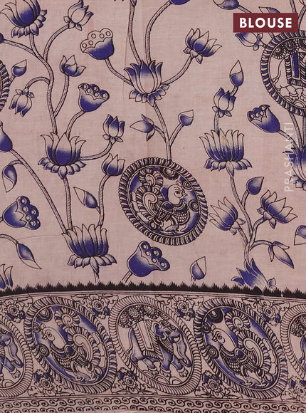 Kalamkari cotton saree maroon and blue with allover prints and printed border