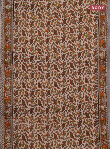 Kalamkari cotton saree beige and brown with allover prints and printed border