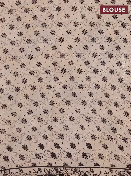 Kalamkari cotton saree beige and brown with allover prints and printed border