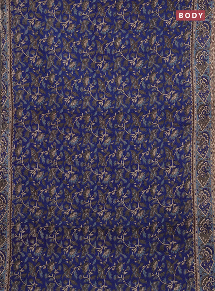 Kalamkari cotton saree blue and grey with allover prints and printed border