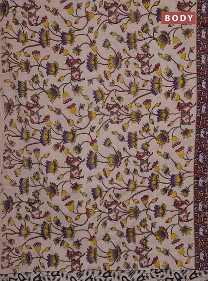 Kalamkari cotton saree beige and maroon with allover pichwai prints and pichwai printed border