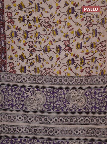 Kalamkari cotton saree beige and maroon with allover pichwai prints and pichwai printed border