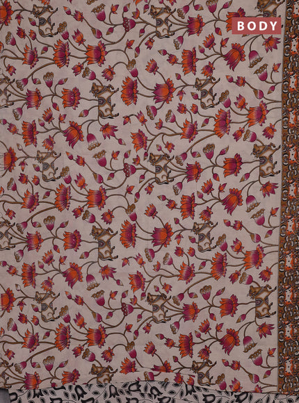 Kalamkari cotton saree beige and brown with allover pichwai prints and pichwai printed border
