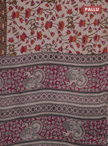 Kalamkari cotton saree beige and brown with allover pichwai prints and pichwai printed border