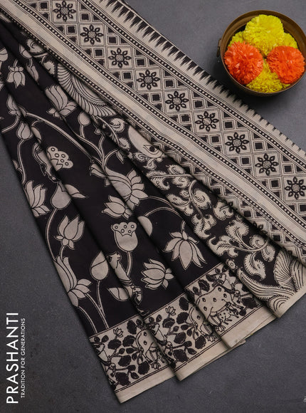 Kalamkari cotton saree black and beige with allover pichwai prints and pichwai printed border