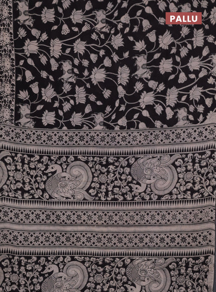 Kalamkari cotton saree black and beige with allover pichwai prints and pichwai printed border