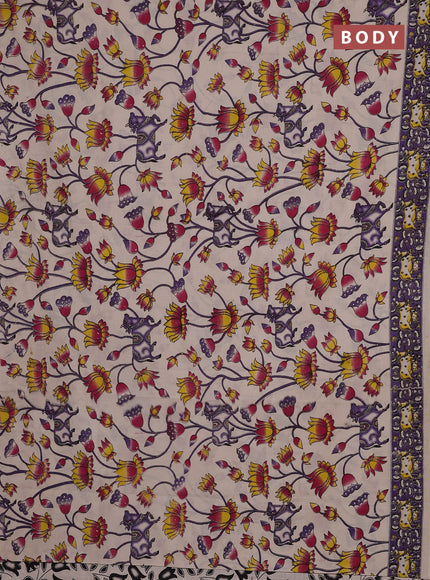 Kalamkari cotton saree beige and purple with allover pichwai prints and pichwai printed border