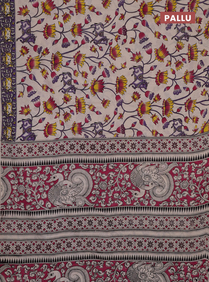 Kalamkari cotton saree beige and purple with allover pichwai prints and pichwai printed border