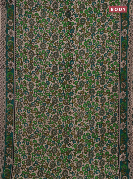 Kalamkari cotton saree light green and green with allover prints and printed border
