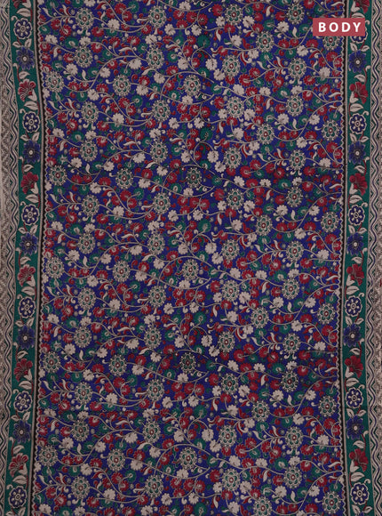 Kalamkari cotton saree blue and green with allover prints and printed border