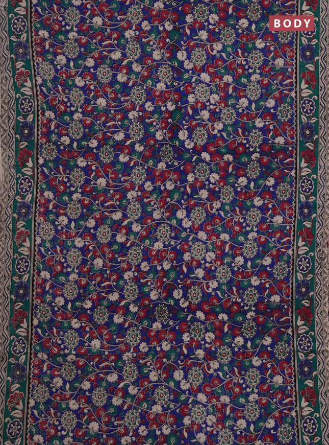Kalamkari cotton saree blue and green with allover prints and printed border
