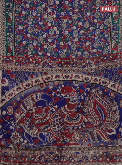 Kalamkari cotton saree blue and green with allover prints and printed border
