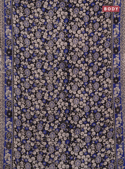 Kalamkari cotton saree black and blue with allover prints and printed border