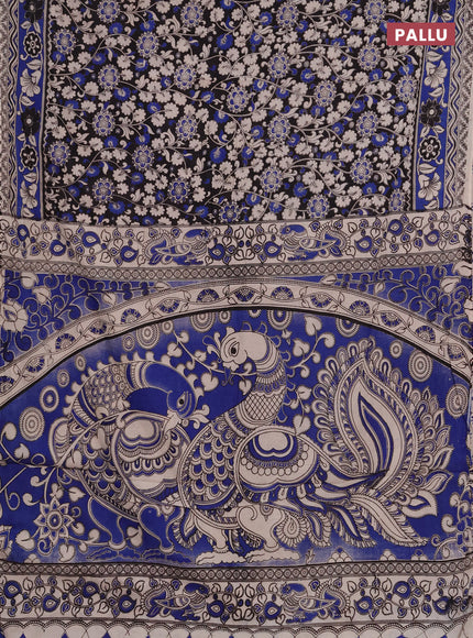Kalamkari cotton saree black and blue with allover prints and printed border