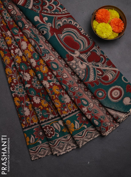 Kalamkari cotton saree maroon and green with allover prints and printed border