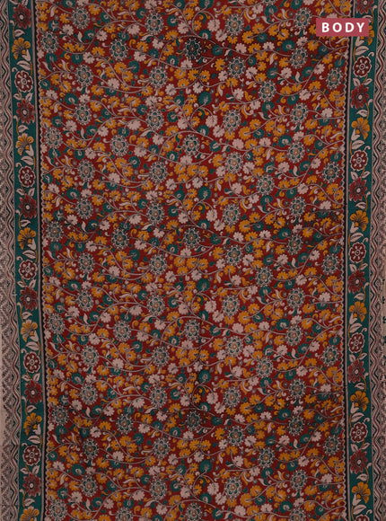 Kalamkari cotton saree maroon and green with allover prints and printed border