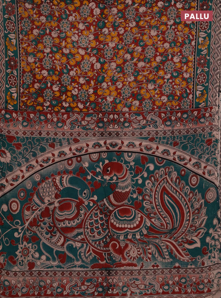 Kalamkari cotton saree maroon and green with allover prints and printed border