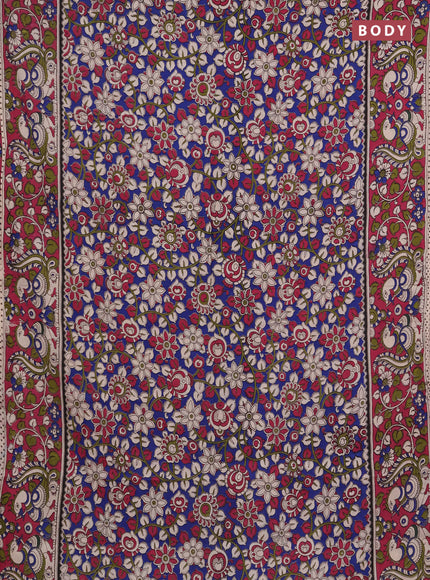 Kalamkari cotton saree blue and magenta pink with allover prints and printed border