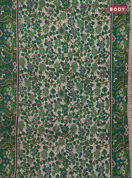 Kalamkari cotton saree beige and green with allover prints and printed border