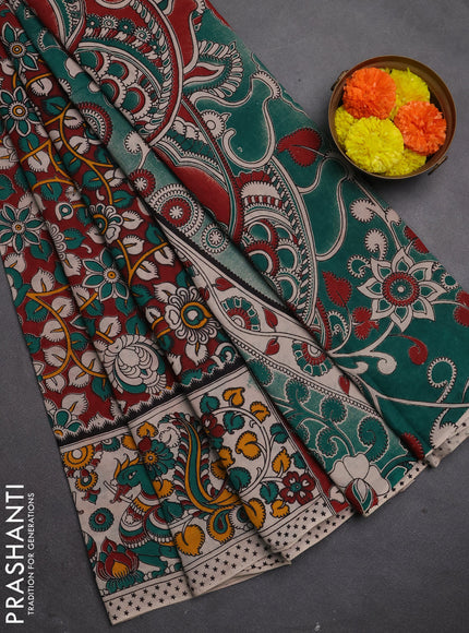 Kalamkari cotton saree maroon and beige with allover prints and printed border