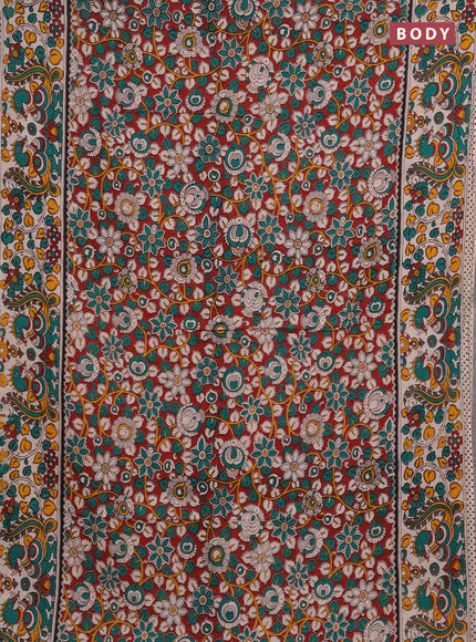 Kalamkari cotton saree maroon and beige with allover prints and printed border