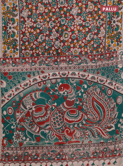 Kalamkari cotton saree maroon and beige with allover prints and printed border