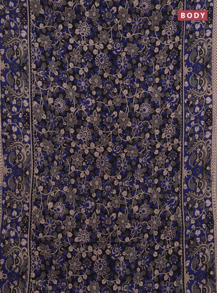 Kalamkari cotton saree blue and grey with allover prints and printed border