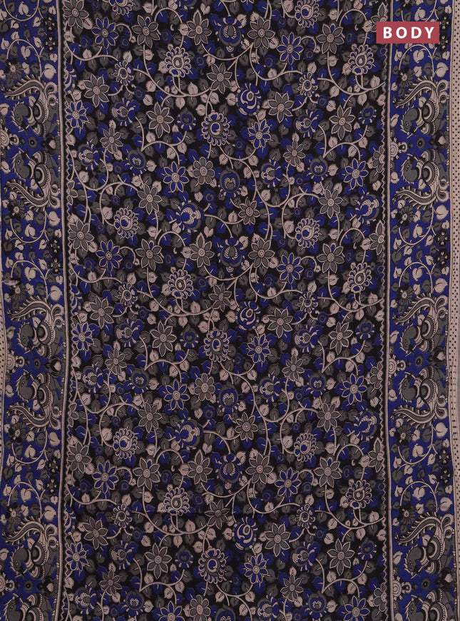 Kalamkari cotton saree blue and grey with allover prints and printed border