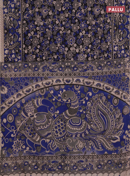Kalamkari cotton saree blue and grey with allover prints and printed border