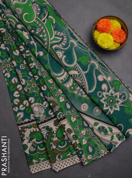 Kalamkari cotton saree green and mehendi green with allover prints and printed border