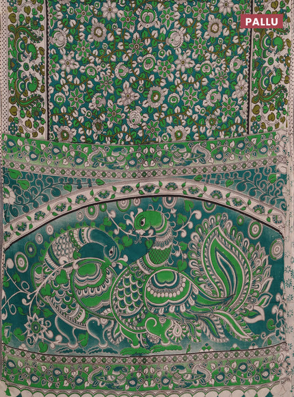 Kalamkari cotton saree green and mehendi green with allover prints and printed border