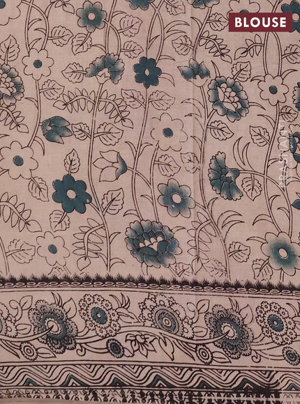 Kalamkari cotton saree yellow and magenta pink with allover prints and printed border