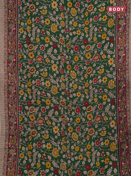 Kalamkari cotton saree green and magenta pink with allover prints and printed border
