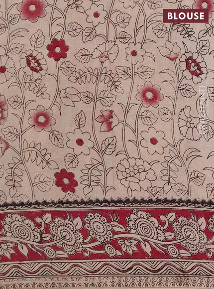 Kalamkari cotton saree green and magenta pink with allover prints and printed border