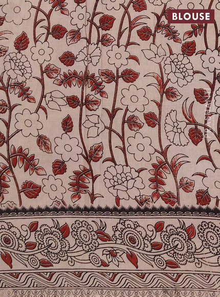 Kalamkari cotton saree beige and yellow with allover prints and printed border