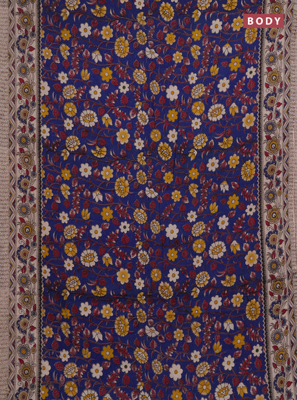 Kalamkari cotton saree peacock blue and magenta pink with allover prints and printed border
