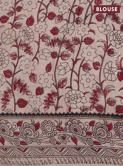 Kalamkari cotton saree peacock blue and magenta pink with allover prints and printed border