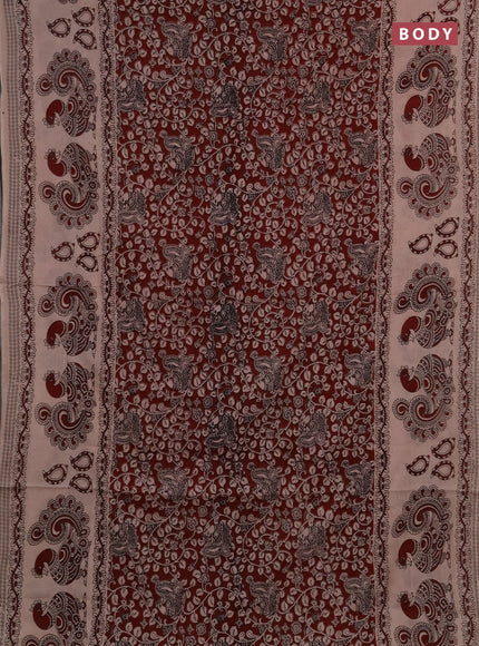 Kalamkari cotton saree maroon and beige with allover prints and long printed border