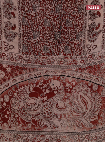 Kalamkari cotton saree maroon and beige with allover prints and long printed border
