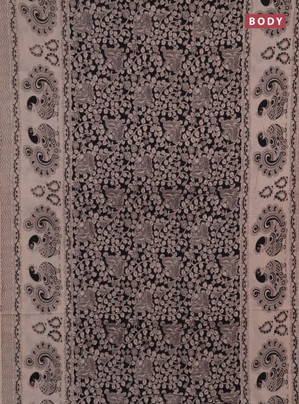 Kalamkari cotton saree black and beige with allover prints and long printed border